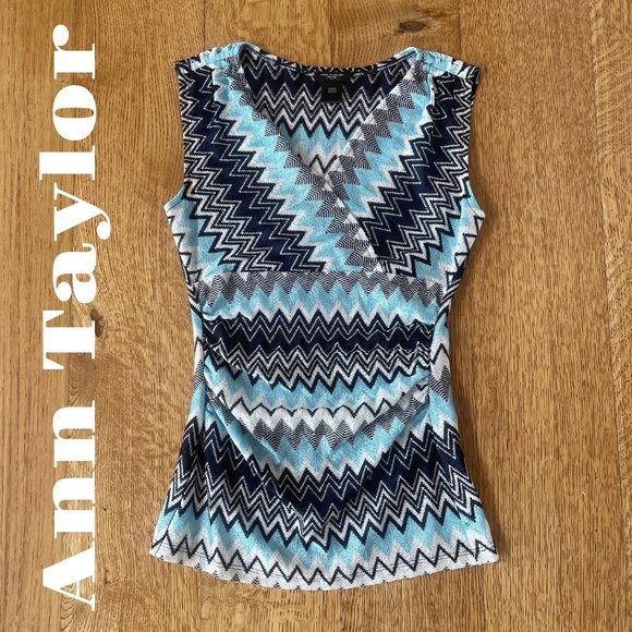 Ann Taylor Tops - Ann Taylor Blue Black White Chevron Sleeveless Blouse XXSP